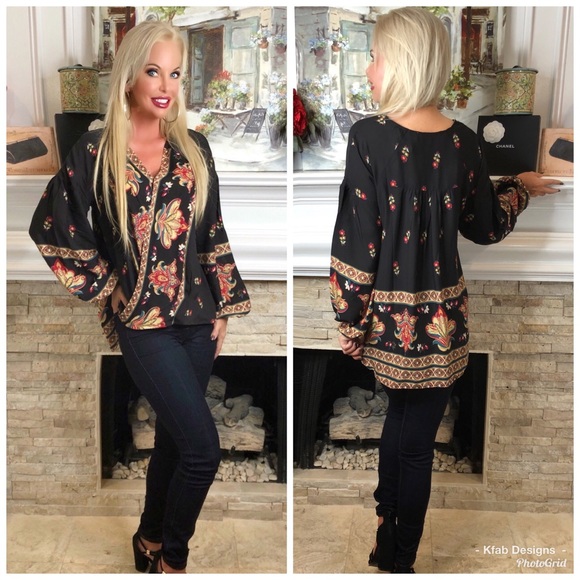 LAST 1! ❤️Surplice Tribal Border Printed Hi Lo Top - Picture 9 of 9